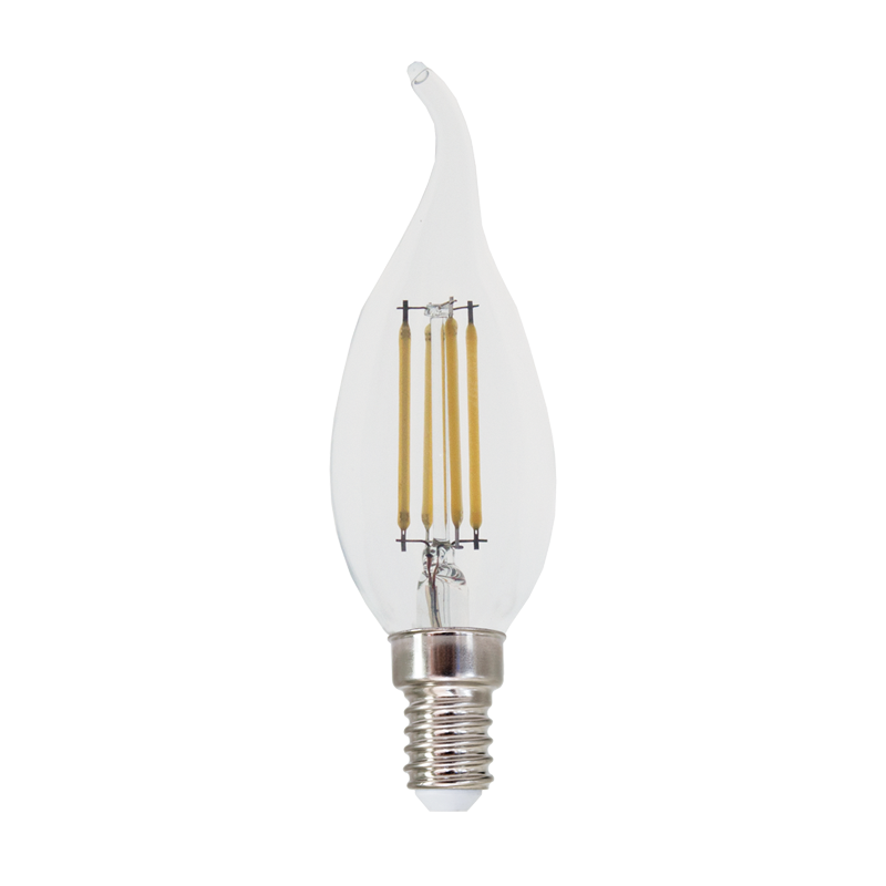 LED FILAMENT E14 C35 WITH TIP 4W 4000K 230V AC 490LM RA80 FLAM4NWTIP
