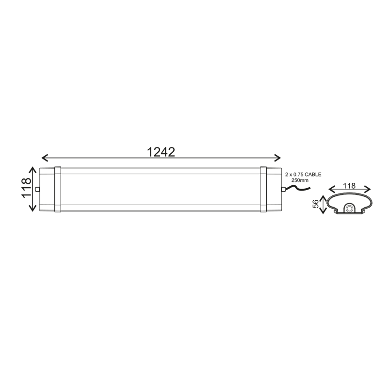 LED LUMINAIRE 120W 1242mm 4000K 10800Lm IP66 230VAC PF>0.9 Ra80 TETEH12060 LED LUMINAIRE 120W 1242mm 4000K 10800Lm IP66 230VAC PF>0.9 Ra80 TETEH12060