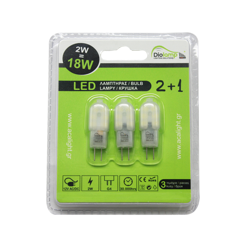 G4 PLASTIC LED 2W 6.000K 12V AC/DC 170Lm 2835SMD Ra80 3-PACK G428352CWP