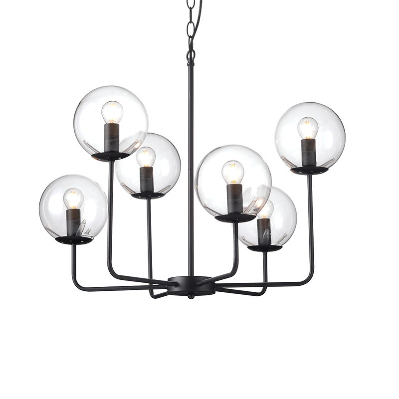 ^PHASING OUT PENDANT L/F 6ΧΕ14 TRANSPARENT GLASS +METAL BLACK Φ65ΧΗ120CM DELOS OD905806PCL
