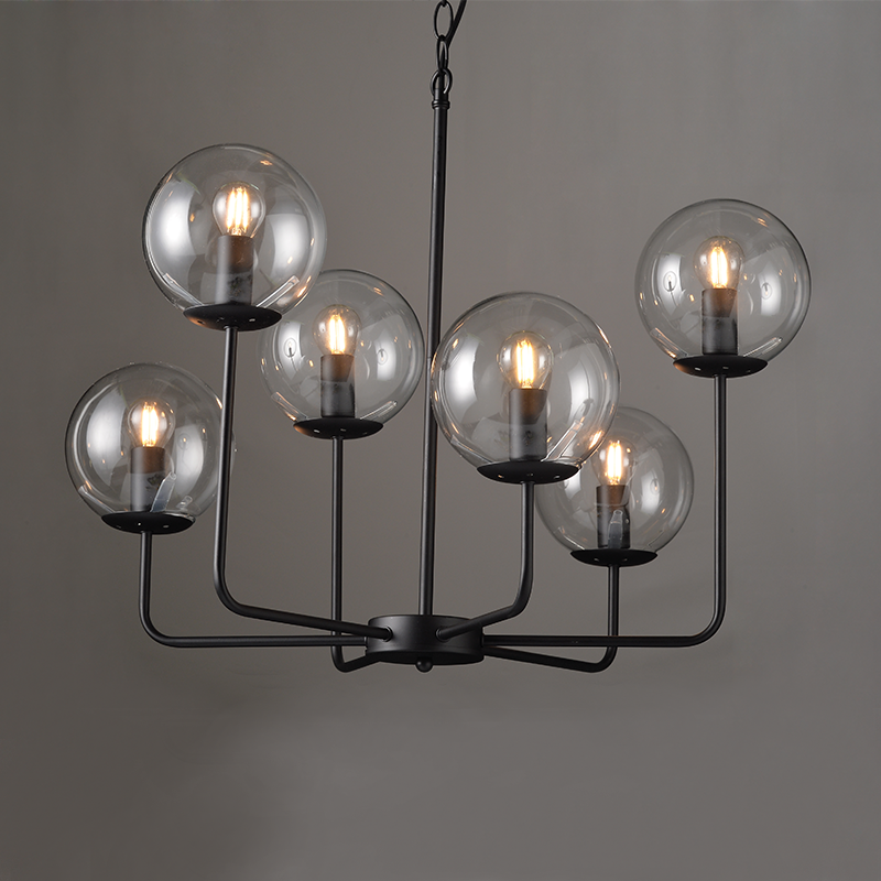 ^PHASING OUT PENDANT L/F 6ΧΕ14 TRANSPARENT GLASS +METAL BLACK Φ65ΧΗ120CM DELOS OD905806PCL
