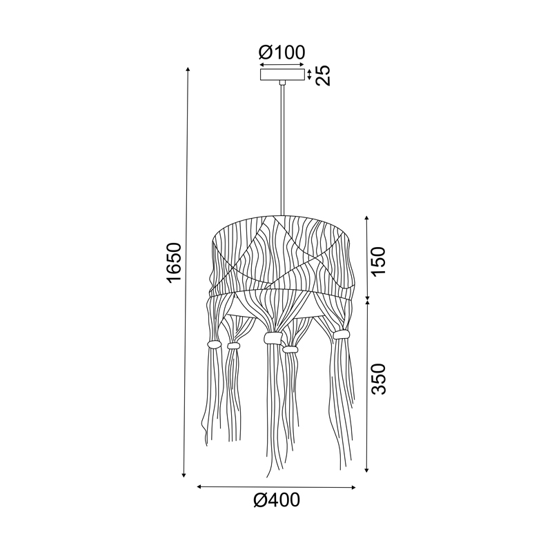 ^PENDANT LIGHTING 1ΧΕ27 THASSOS ECRU MACRAME WOOL D40XH165CM TF20221P