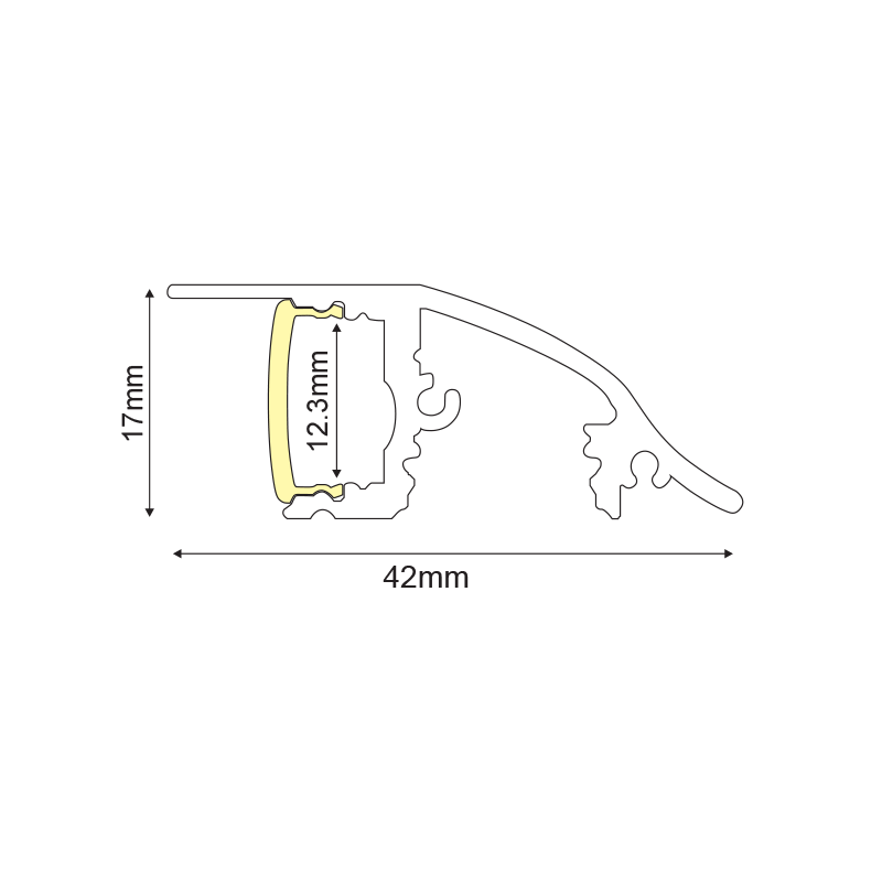 HID ALUMINUM PROFILE P62N WITH OPAL PC DIFFUSER 2m/pc P62N