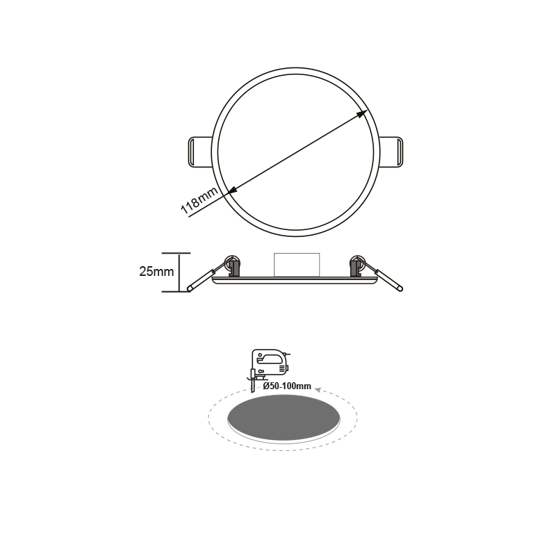 FLEXI W ROUND LED SLIMPANEL 9W 3000K 700Lm 230V Φ50-100 120° FLEXI930RW