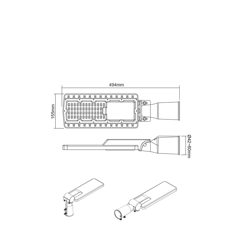 ^LED STREET LUMINAIRE 60W 8400LM 4000K 150Χ75˚ CLASS II 230V AC IP66 BISE6040 ^LED STREET LUMINAIRE 60W 8400LM 4000K 150Χ75˚ CLASS II 230V AC IP66 BISE6040
