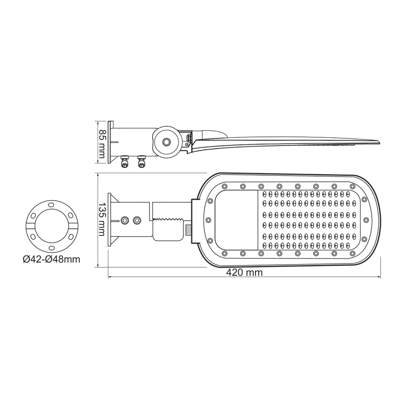 LED STREET LUMINAIRE 20W 2800LM 4000K 140x90˚ CLASS I 230V AC IP66 NORD2040