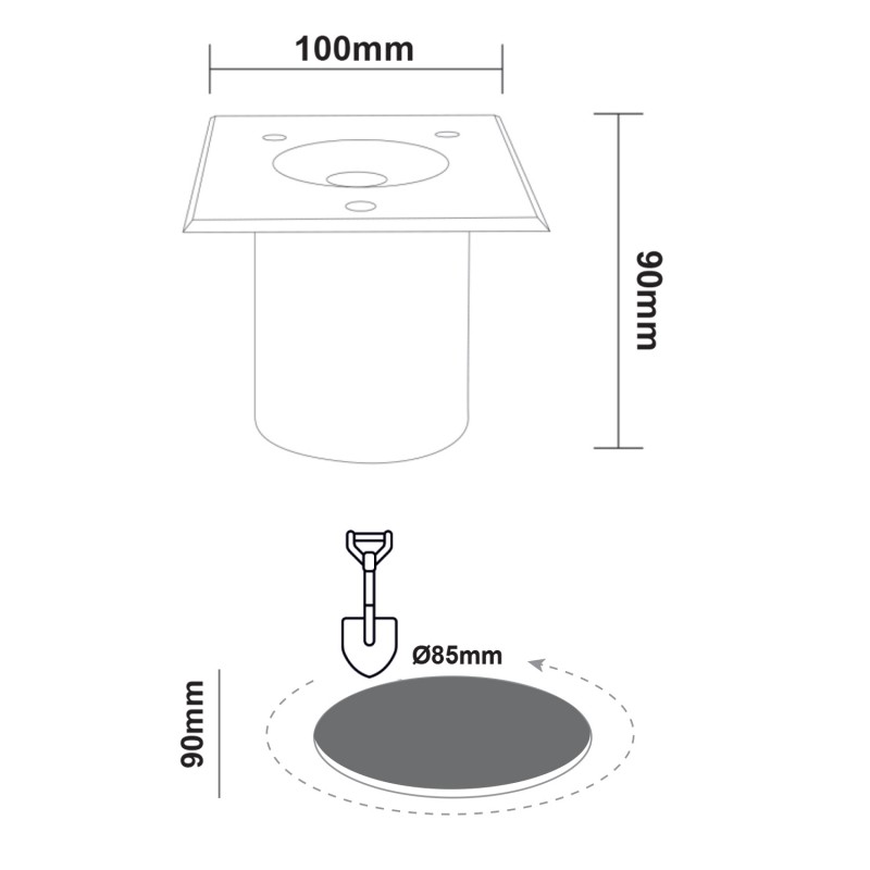 ^LED SQUARE COB INGROUND SPOT LUMINAIRE 7W 450LM 3000K 45° 230V AC IP67 RA80 30.000hrs LG2642