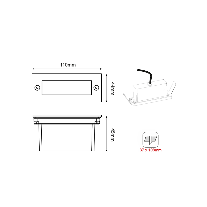 LED STEP LUMINAIRE 110X44 W 2W 6000K 100Lm 230V IP54 RA80 PAS260WP