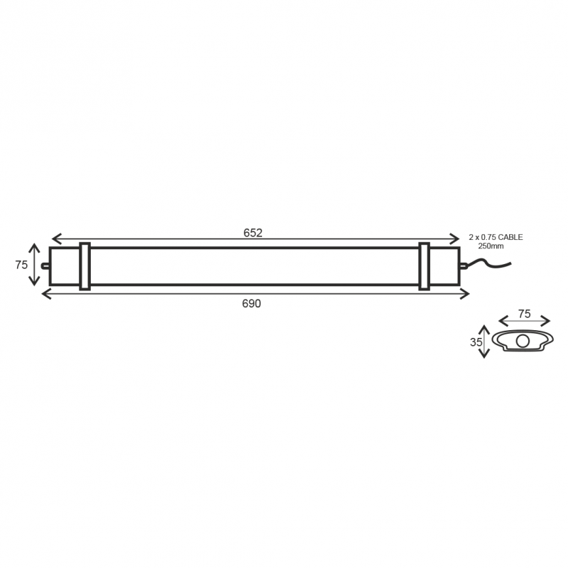 LED LUMINAIRE 30W 652mm 4000K 2750Lm IP66 230VAC PF>0.9Ra80 TETE3040