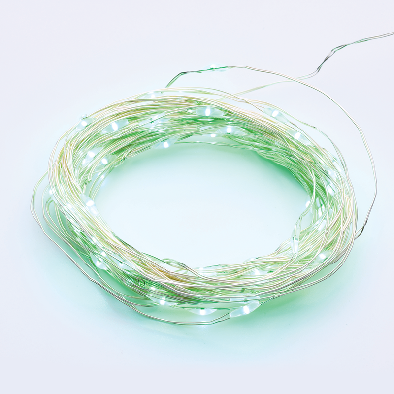 100 LED STRING LIGHTS GREEN SILVER COPPER WIRE ADAPTOR(3VDC) & 8 FUNCTIONS IP44 10m+3m 1.8W X01100512