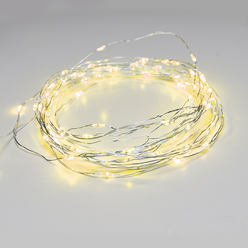 100 LED STRING LIGHTS YELLOW SILVER COPPER WIRE ADAPTOR(3VDC) & 8 FUNCTIONS IP44 10m+3m 1.8W X01100712