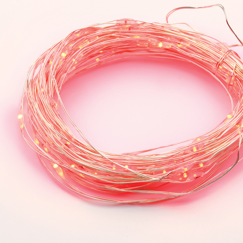 100 LED STRING LIGHTS TIMER RED SILVER COPPER WIRE & BAT.3XAA IP44 10m+10cm X01100415