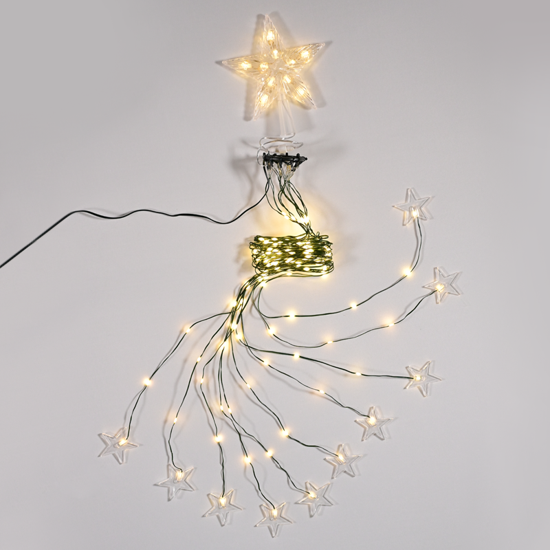 190 LED OCTOPUS LIGHTS WITH STAR, WW, USB REMOTE 8 PROGRAMS, 10 ROWS IP44, 10*180cm, 5m LEAD CABLE X041901525