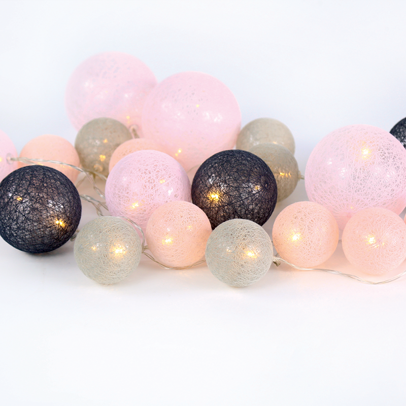 ^ “WOVEN BALL FAIRY LIGHTS” PINK - GREY BALL 20 LED STRING LIGHTS WITH BATTERIES (3xΑΑ) WARM WHITE IP20 285+30cm TRANSPARENT CABLE X07201160