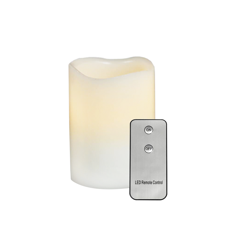 ^ WHITE WAX, 1 LED LIGHT WITH BATTERY (2xAA) & ON/OFF IR REMOTE CONTROLLER, WARM WHITE, IP20, φ7.5x12.5cm F0711515