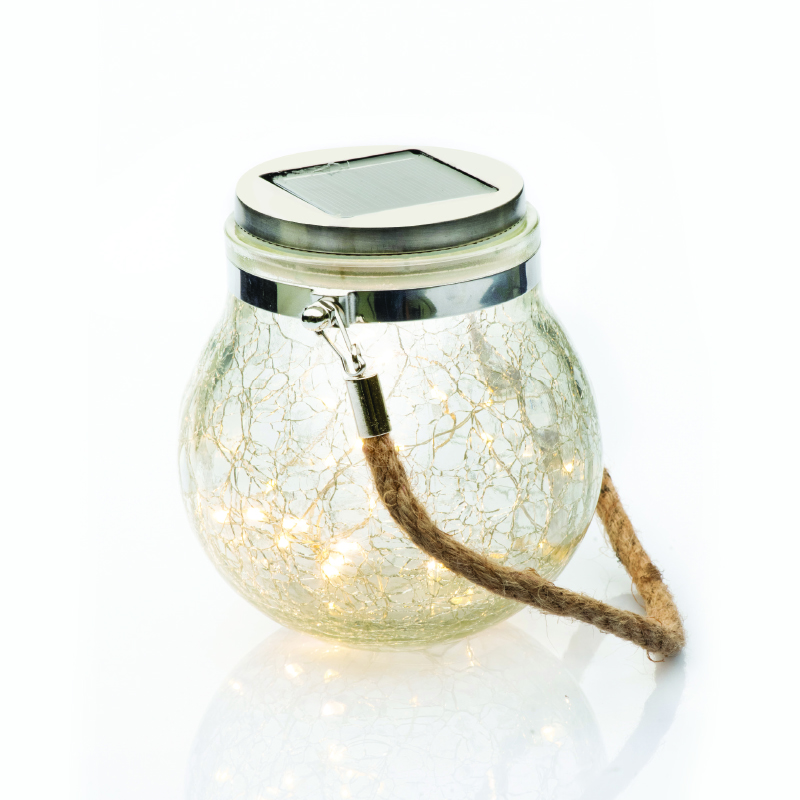 30 WW SOLAR LEDS, GLASS JAR, COPPER WIRE STRING LIGHTS, BAT., SOLAR, SILVER COPPER WIRE, IP44, Φ12.5xH14.5cm X04301424