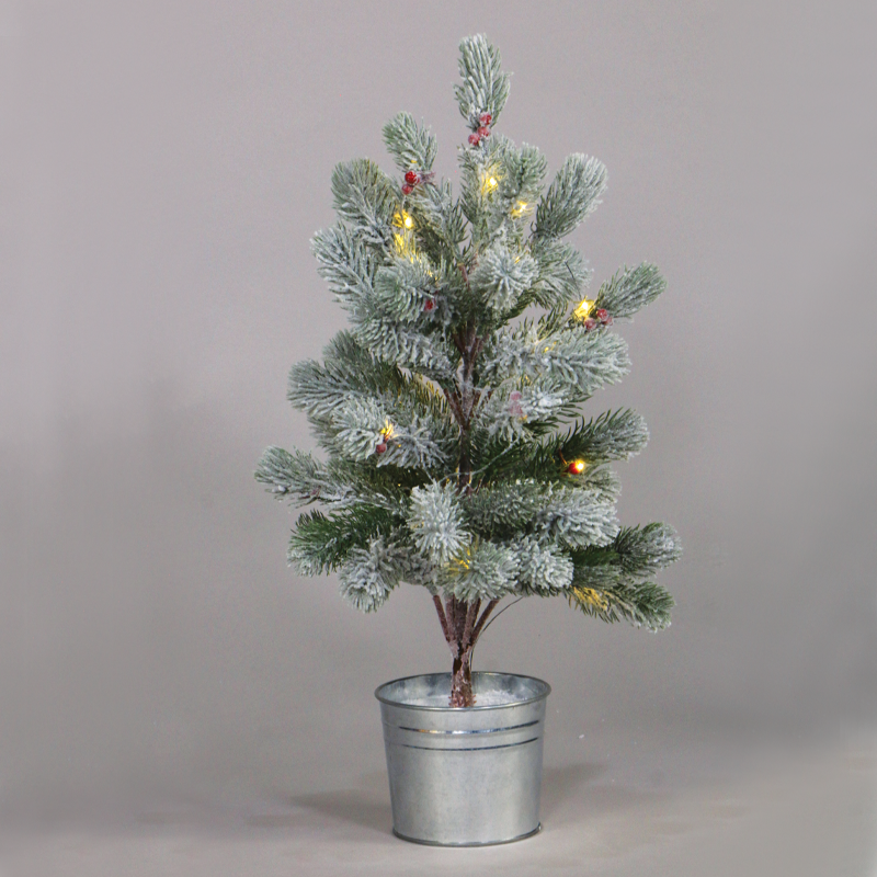 ^ “SNOW PINE TREE WITH RED CHERRY AND POT” 28 WW LED LIGHTS IP20 3xAA H:55cm Ø12,5cm X1028114
