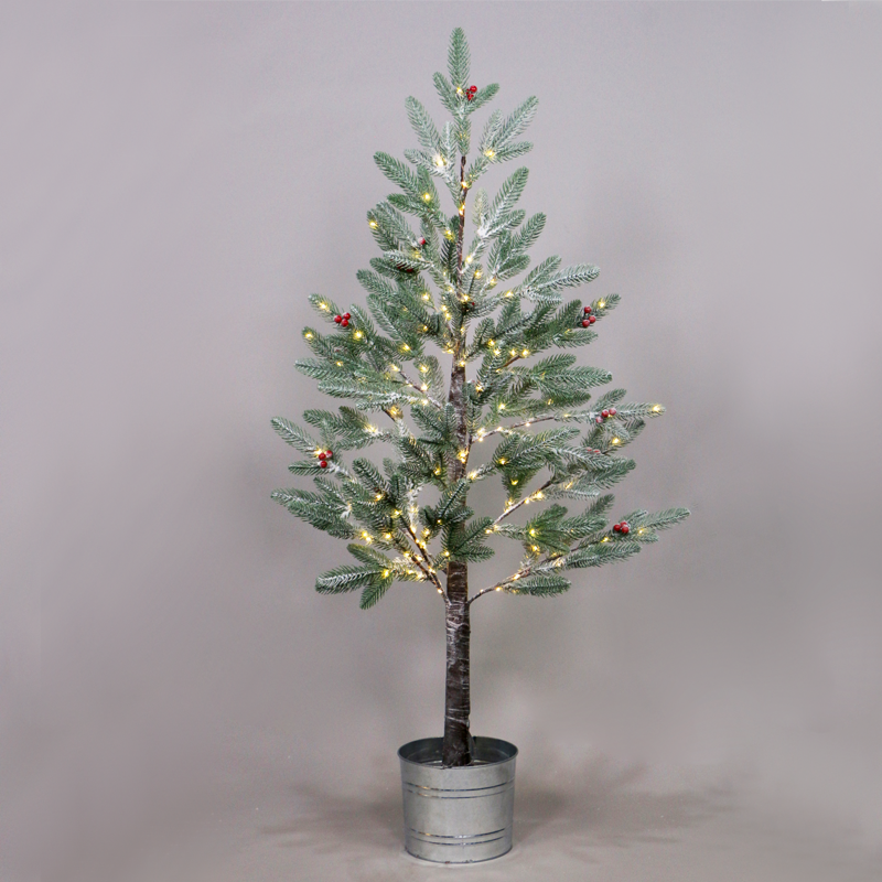 ^ “SNOW PINE TREE WITH RED CHERRY AND POT” 168 WW LED LIGHTS ADAPT. (4,5V) IP44 H:120CM Ø20CM 3M LEAD CABLE X10168144