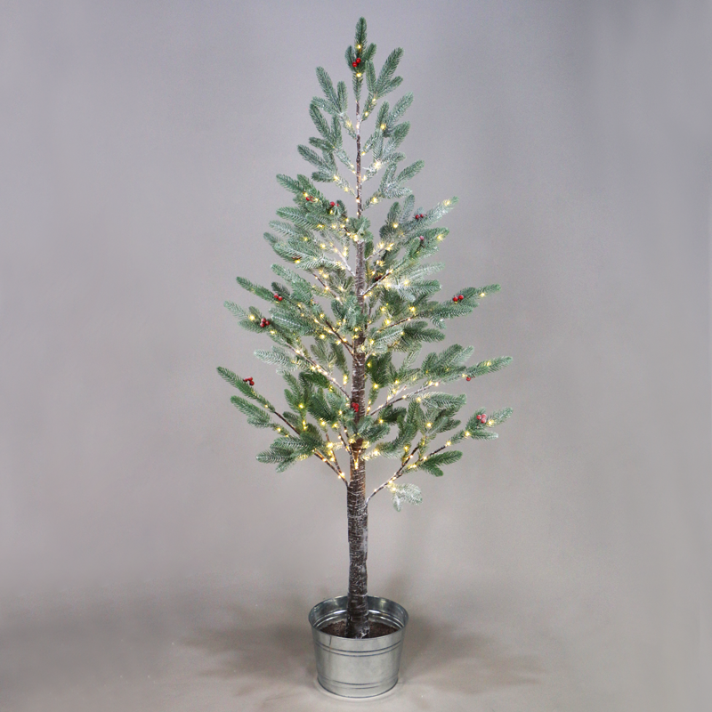 ^ “SNOW PINE TREE WITH RED CHERRY AND POT” 288 WW LED LIGHTS ADAPT. (4,5V) IP44 H:160CM Ø20CM 3M LEAD CABLE X10288144