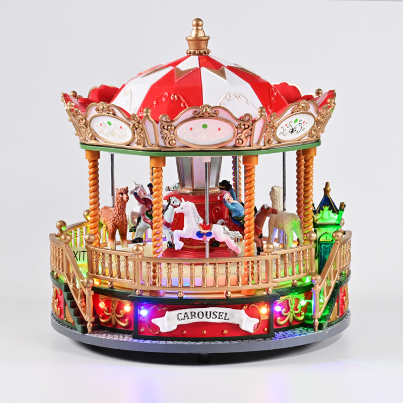 LED DECOR MULTICOLOR VILLAGE ROTATING CAROUSEL+MUSIC 4.5V (ADAPT.) 22,5Χ22,5Χ23,5CM X0337