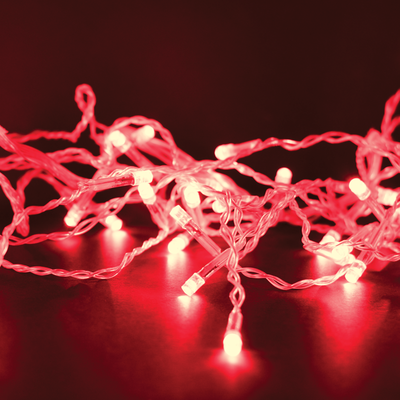100LED STRING LIGHTS PER 5cm RED ADAPTOR 31VDC & CONNECTABLE MAX 6 SETS IP44 3m TRANSPARENT CABLE X08100421
