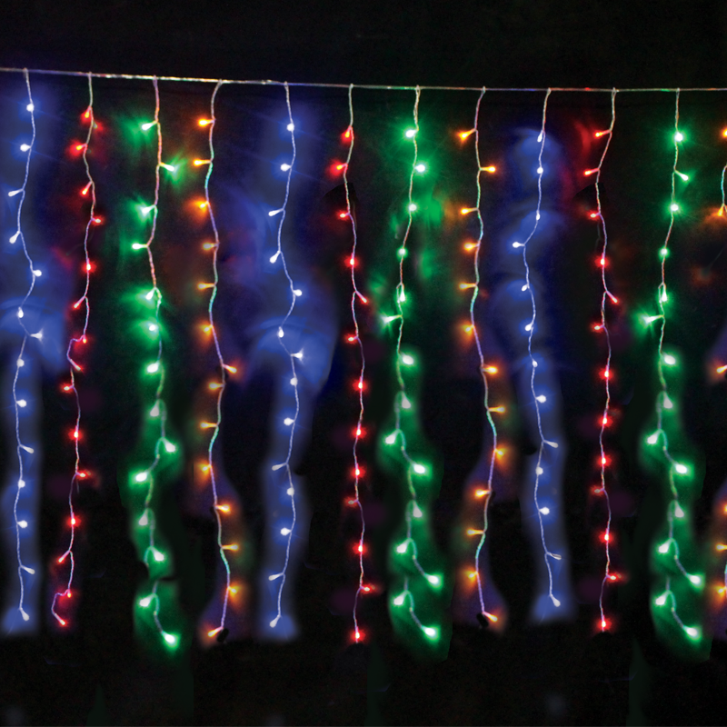 360LED CURTAIN LIGHTS 20 STRINGS x 18 LAMPS MULTICOLOR ADAPTOR 31VDC & CONNECTABLE MAX 2 SETS IP44 200X200cm 3m TRANSPARENT CABLE X08360328