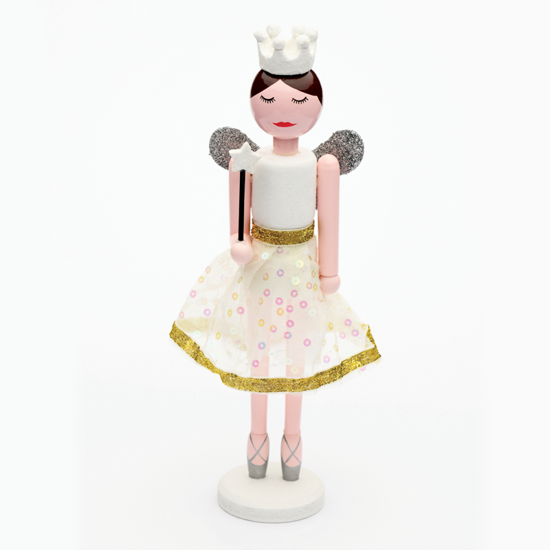 ^ WOODEN NUTCRACKER FAIRY WHITE & SILVER H30CM X023004