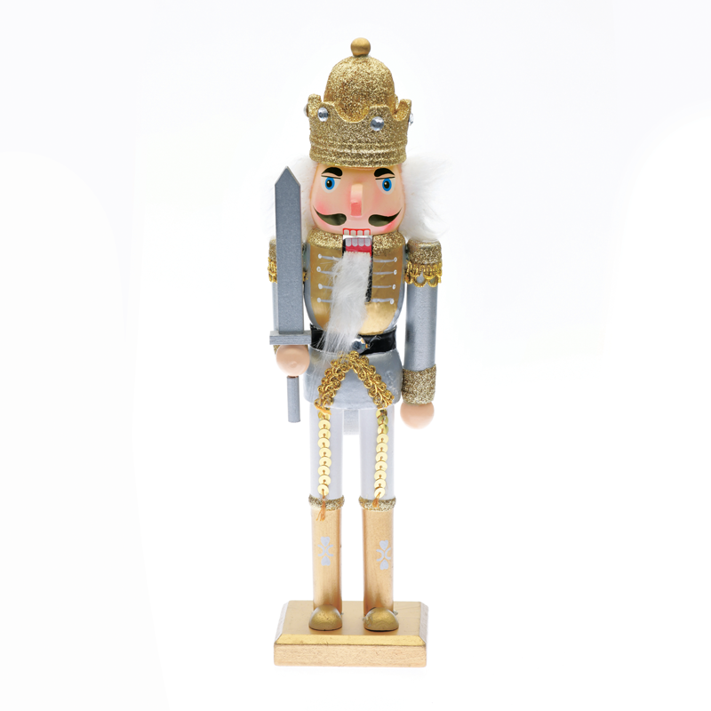 ^ WOODEN NUTCRACKER KING WHITE & GOLD WITH SWORD H60CM X026005