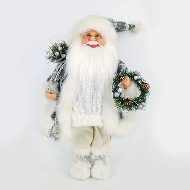 ^ DECO FABRIC SANTA CLAUS WITH WREATH 45CM X124504