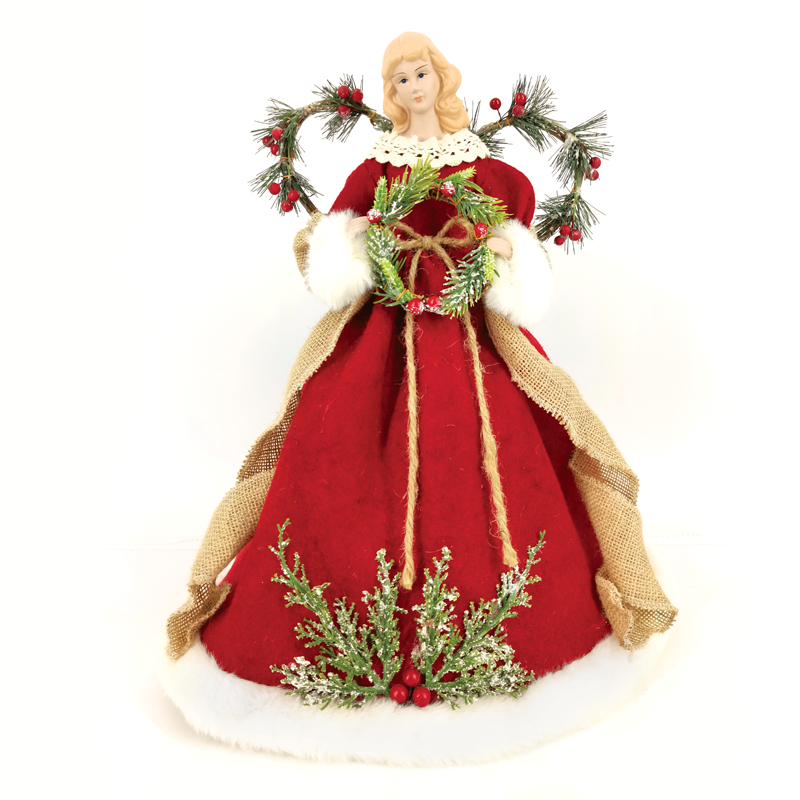 ^ DECO FABRIC ANGEL WITH RED DRESS 40CM X124006