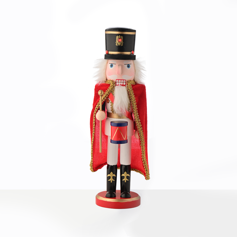 ^ WOODEN NUTCRACKER KING RED & WHITE WITH DRUM H90CM X029007
