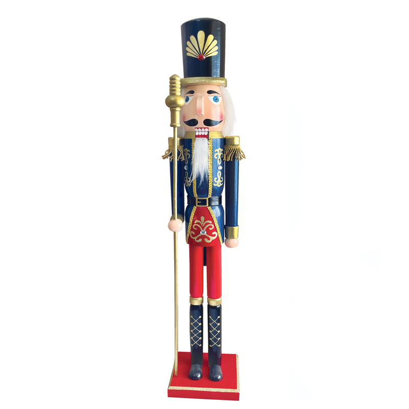^ WOODEN NUTCRACKER BLUE & RED WITH SCEPTER H60CM X026008