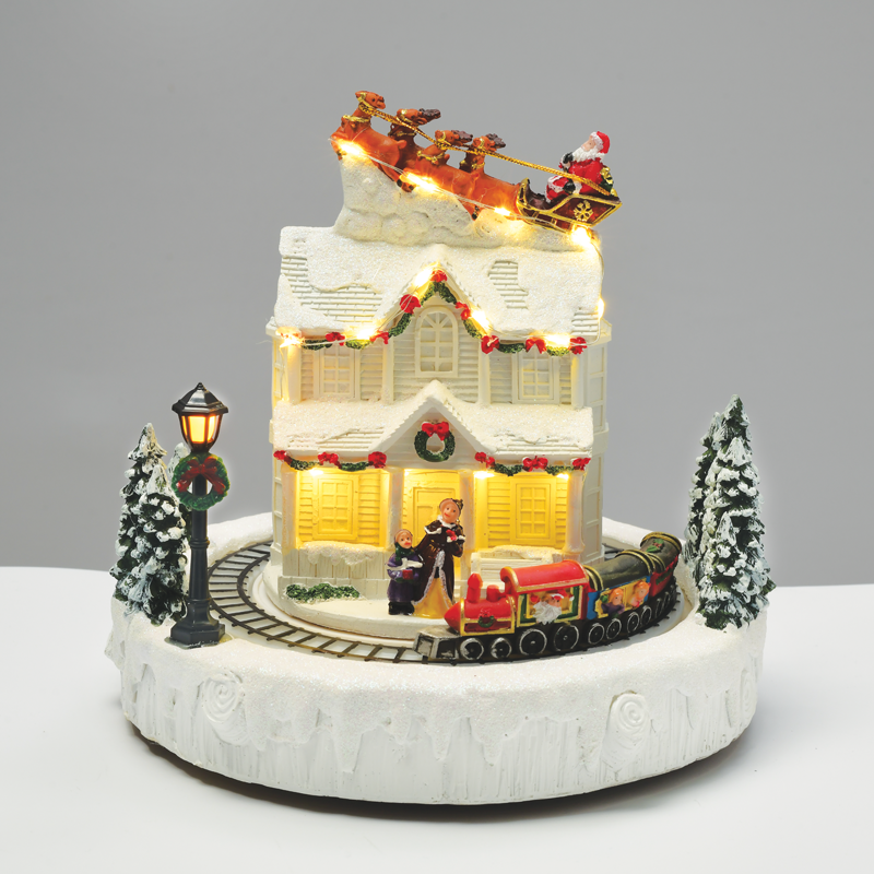 LED WW DECOR WHITE HOUSE+ROTATION TRAIN+MUSIC 4.5V (ADAPT) / 3ΑΑ (BAT) 24Χ23Χ23.5CM X0306