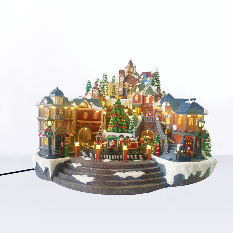 LED WW DECOR MULTICOLOR VILLAGE + ROTATION TRAIN & TREE +MUSIC 4.5V (ADAPT) 43Χ38Χ36CM X0325