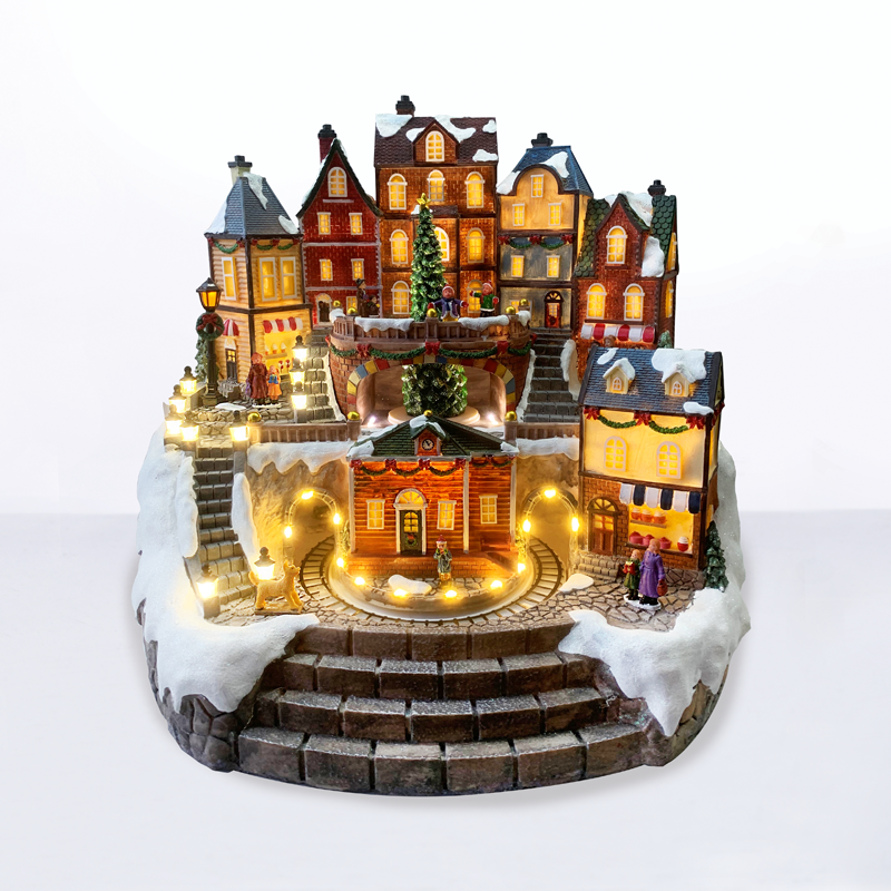 LED WW DECOR MULTICOLOR VILLAGE + ROTATION TRAIN & TREE +MUSIC 4.5V (ADAPT) 41.5Χ35.5Χ39CM X0326