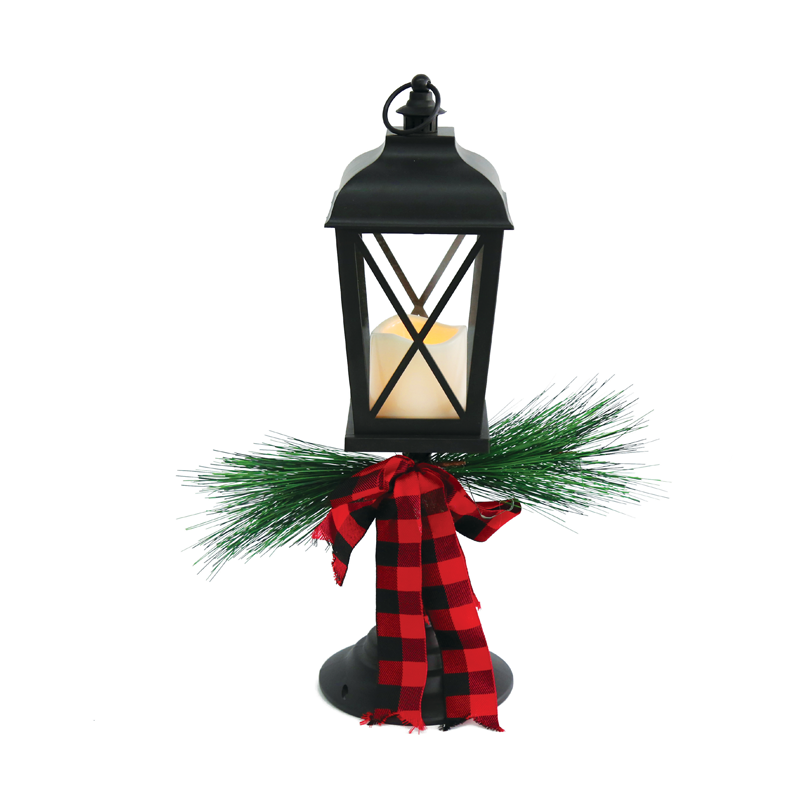 ^ BLACK PLASTIC LANTERN WHITE WAX, 1 LED LIGHT BAT (3xAAA) WW IP20 14.5x14.5x54cm X0711149