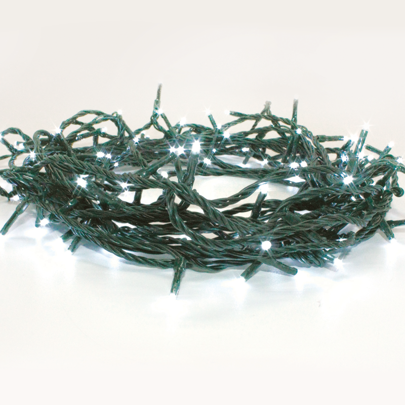 ^ 700 FLASH LED STRING LIGHTS (PER 10cm), CW, ADAPTOR (31VDC),IP44, 70m, GREEN CABLE X08700214