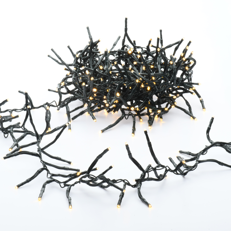 ^ 300 CLUSTER LED STRING LIGHTS (PER 5cm), WW, ADAPTOR (31VDC) & 8 FUNCTIONS,IP44, 5m, GREEN CABLE X083001122