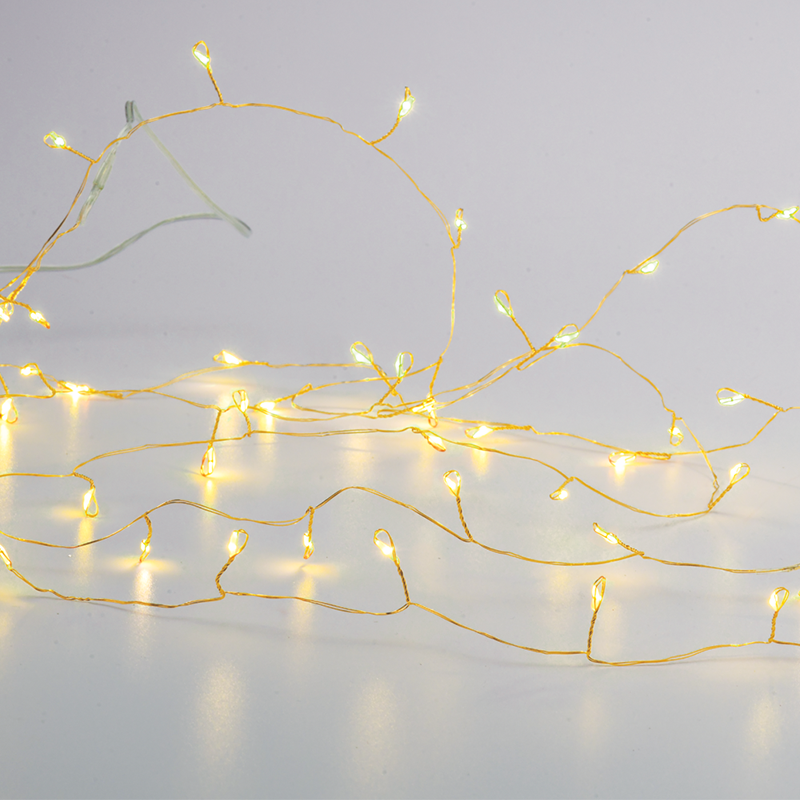 ^ 300 CLUSTER LED STRING LIGHTS, WW, GOLD COPPER WIRE, ADAPTOR (4.5VDC) & 8 FUNCTIONS,IP44, 3M+3M, 6W X063001377
