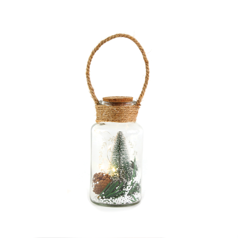 ^ SMALL GLASS JAR, 5 LED LIGHTS SILVER COPPER WIRE BAT. (3xLR44) WW IP20 Φ8x16.5cm X0751750