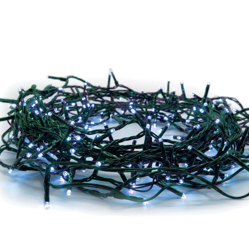 ^ 100 LED STRING LIGHTS PER 5cm BLUE, ADAPTOR 31VDC & CONNECTABLE MAX 6 SETS, IP44 5m GREEN CABLE X08100611