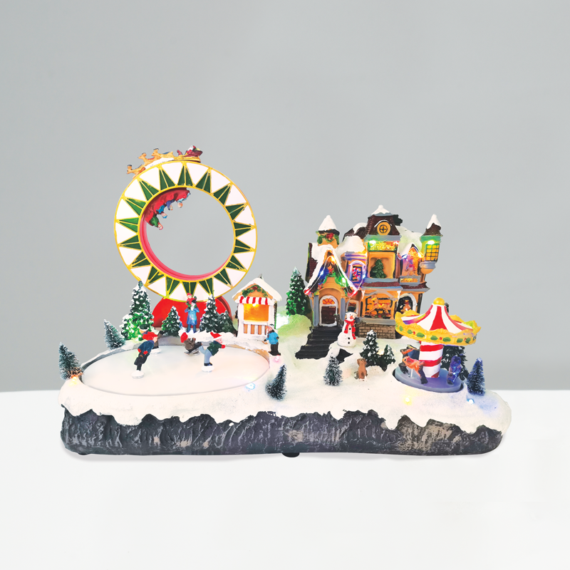 LED RGB DECOR MULTICOLOR VILLAGE + ROTATION WHEEL, CAROUSEL & ICE SKATING +MUSIC 4.5V (ADAPT) 48X29X29CM X0324