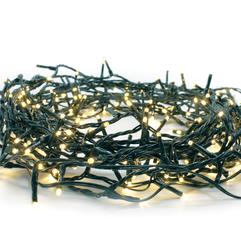 ^ 1000 LED STRING LIGHTS PER 5cm WARM WHITE, ADAPTOR 31VDC & 8 FUNCTIONS, IP44 50m GREEN CABLE X081000112