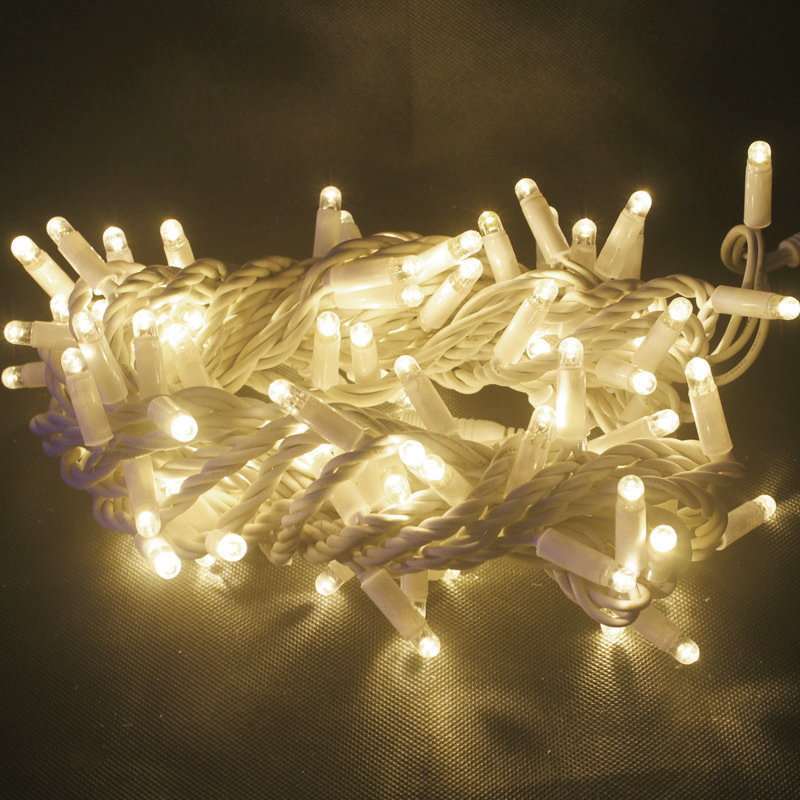 100 LED WHITE RUBBER CABLE WARM WHITE STRING LIGHTS CONTECT.  (MAX 20)  10CM DIST. 10M IP65, 1.5 LEAD CABLE X081002414