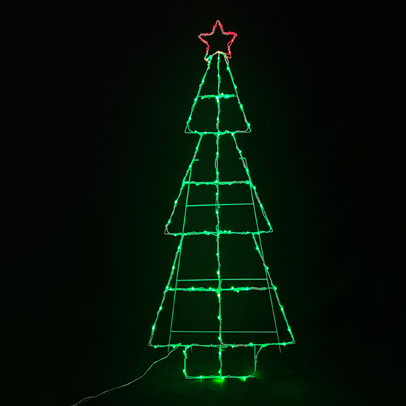 CHRISTMAS TREE 100 LED STRING LIGHTS GREEN WITH RED STAR STEADY IP44 60*150cm 5m LEAD CABLE X08100349