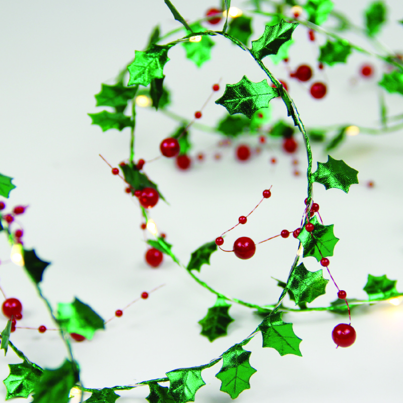 ^MISTLETOE & BERRIES GARLAND 20 LED COPPER WIRE WW STEADY BATT (2ΧΑΑ) 1,8m IP20 0,3m ΚΑΛ^ X05201121