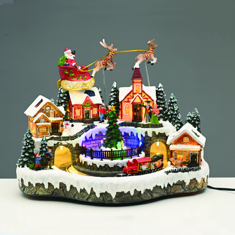 LED MULTIC. VILLAGE SLEIGH TRAIN MOVEM. MUSIC ADAPT:4.5V 33,5*25*27cm X0344
