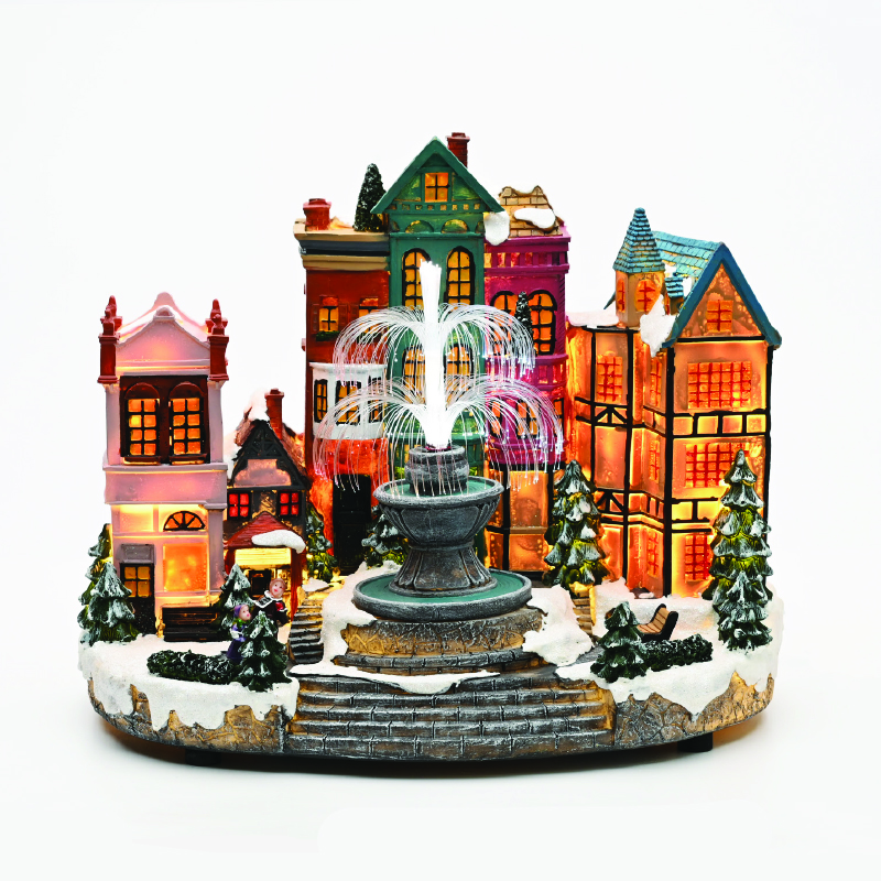 LED WW COLOR CHANGING VILLAGE FOUNTAIN MUSIC ADAPT:4.5V BATT:3XAA (NOT INCL) 33,5*22*26cm X0352