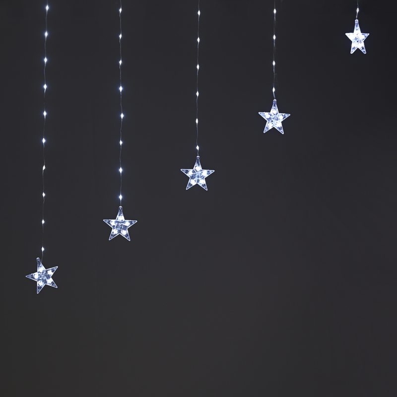 222CW LED CURTAIN STARS TRANSPARENT COPPER WIRE ADAPT CONN MAX 3 SETS  3m*1.2m  8 FUNCTION IP20 3m LEAD CABLE X042222210