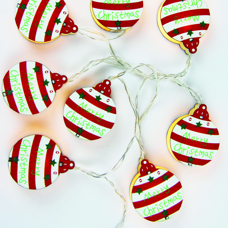 ^WOODEN XMAS BALL  10 LED COPPER WIRE WW STEADY BATT  (2ΧΑΑ) 1,35m IP20 0,3m ΚΑΛ^ X05101123